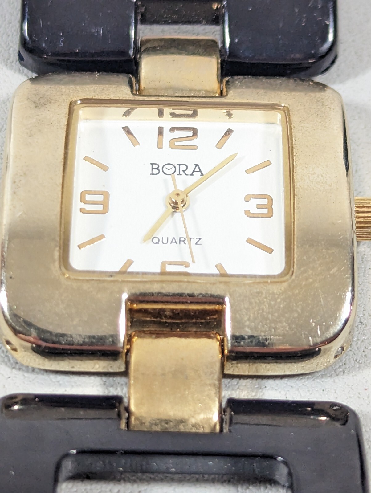 Bora White Dial Gold Tone Square Case Link Bracelet Band Watch