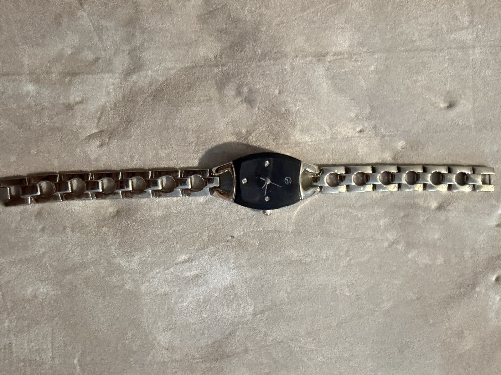 GEORGE Women’s Quartz Silver Bracelet Watch Black Dial Gemstone Markers Vintage