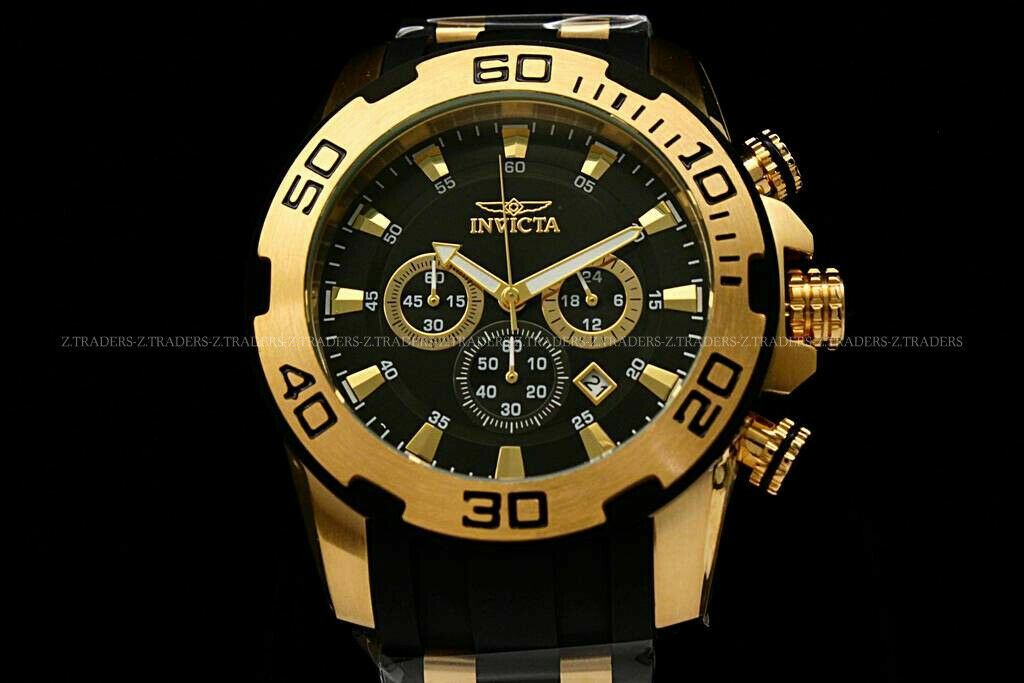 Invicta Men’s Pro Diver Scuba 50mm Gold Tone Silicone Chronograph Watch 22340..
