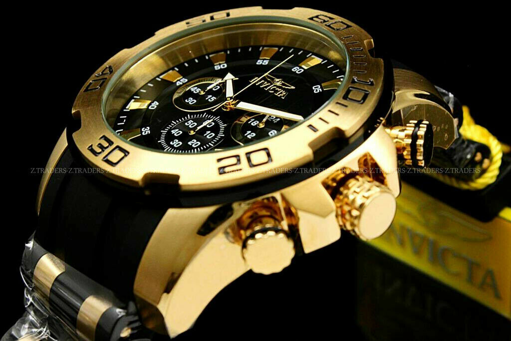 Invicta Men’s Pro Diver Scuba 50mm Gold Tone Silicone Chronograph Watch 22340..