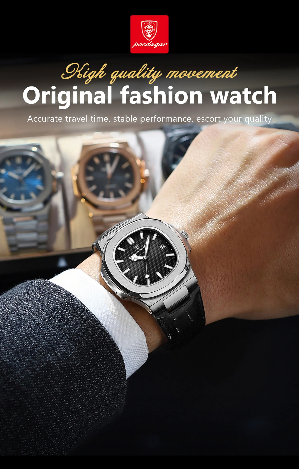 Luxury Square Man Watch Date Waterproof Luminous Men Wristwatch High Quality