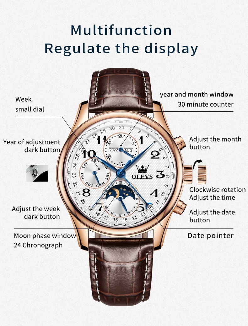OLEVS 6667 Stylish Multi-functiom Water Resistant Casual Formal Mechanical Watch