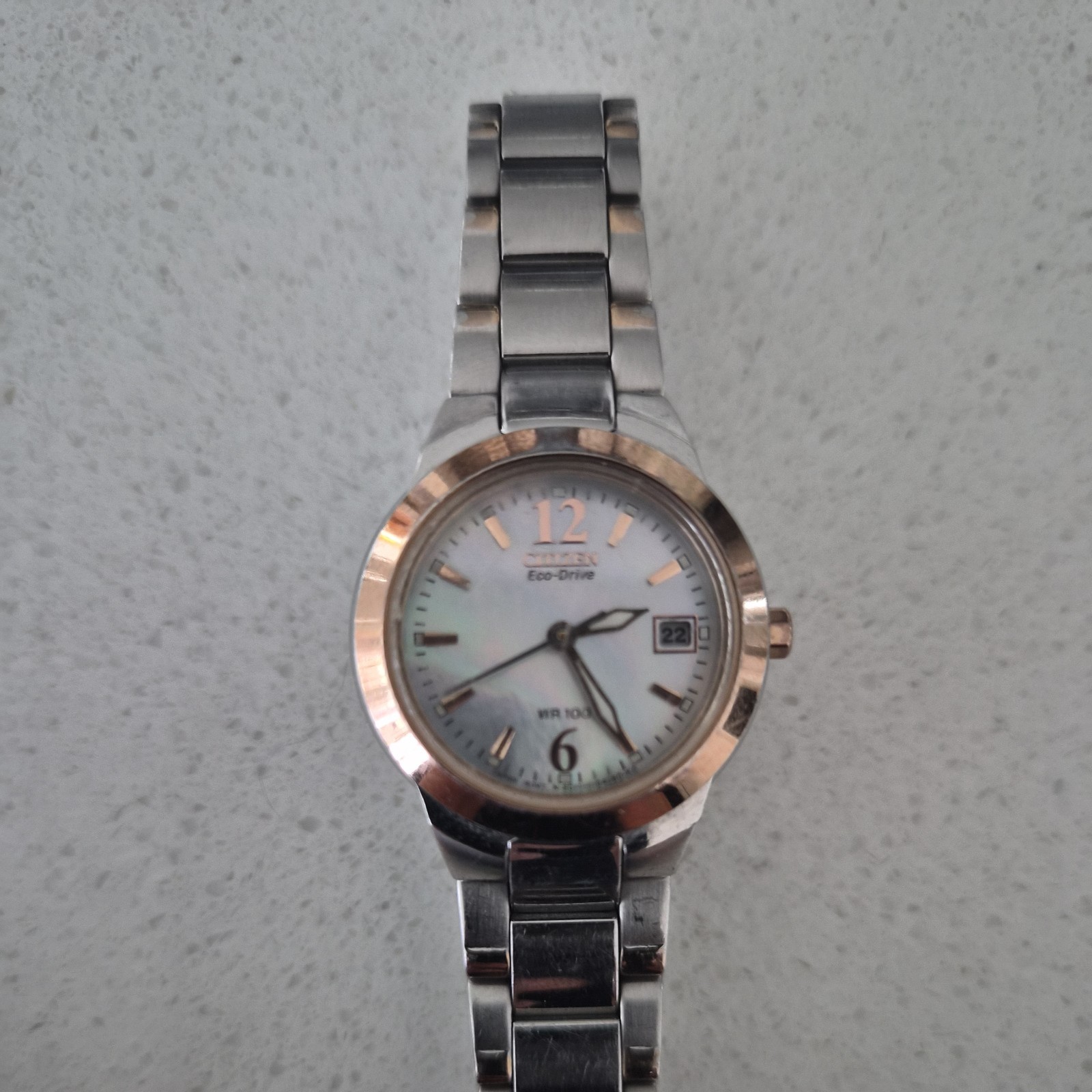 Citizen Eco-Drive E101 Women’s Stainless Steel Watch MOP Dial Date WR100