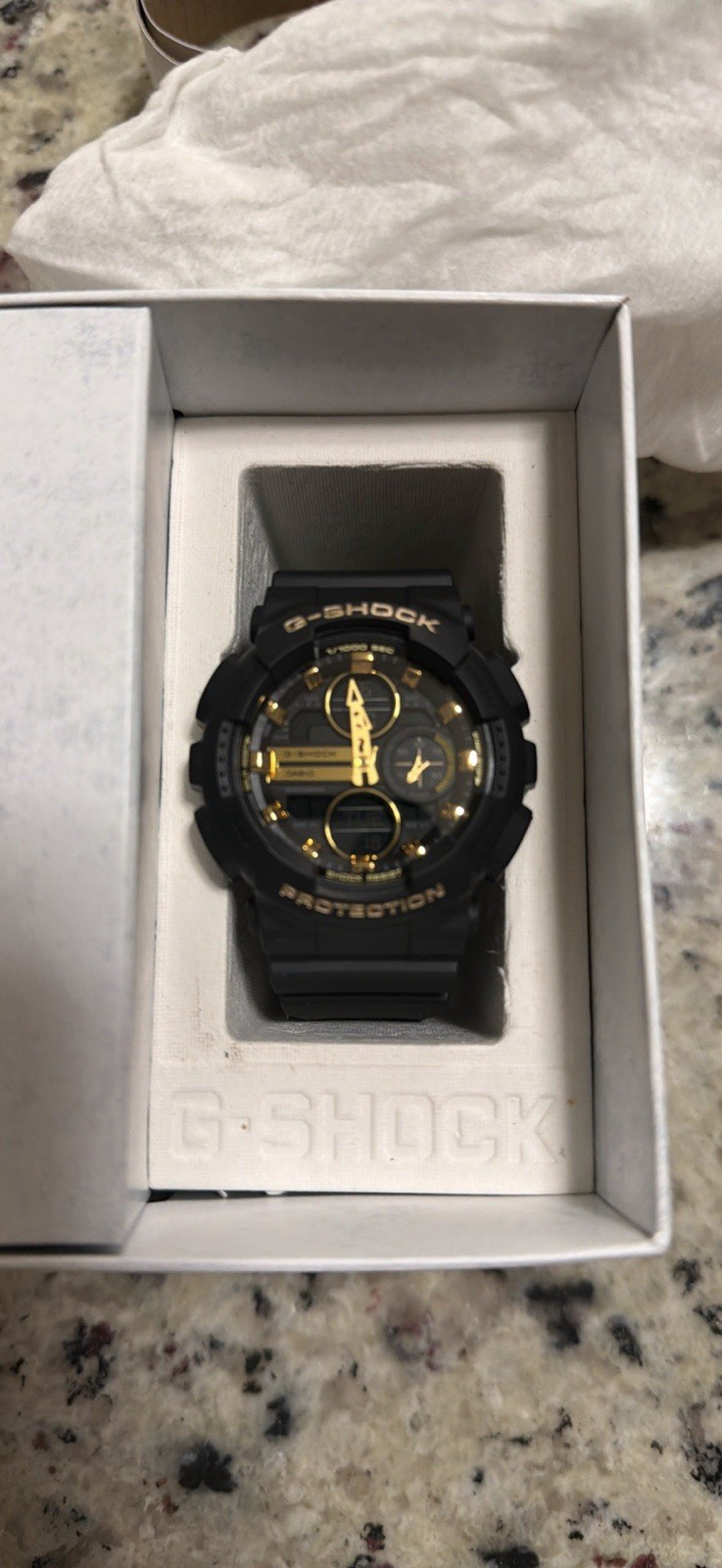 Casio G-SHOCK Black/Gold Analog-Digital Quartz 200m Resin Watch w/ Box