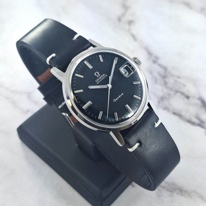 OMEGA GENEVE AUTOMATIC 24 JEWELS CAL.565 DATE REF.166.070 BLACK DIAL MEN’S WATCH