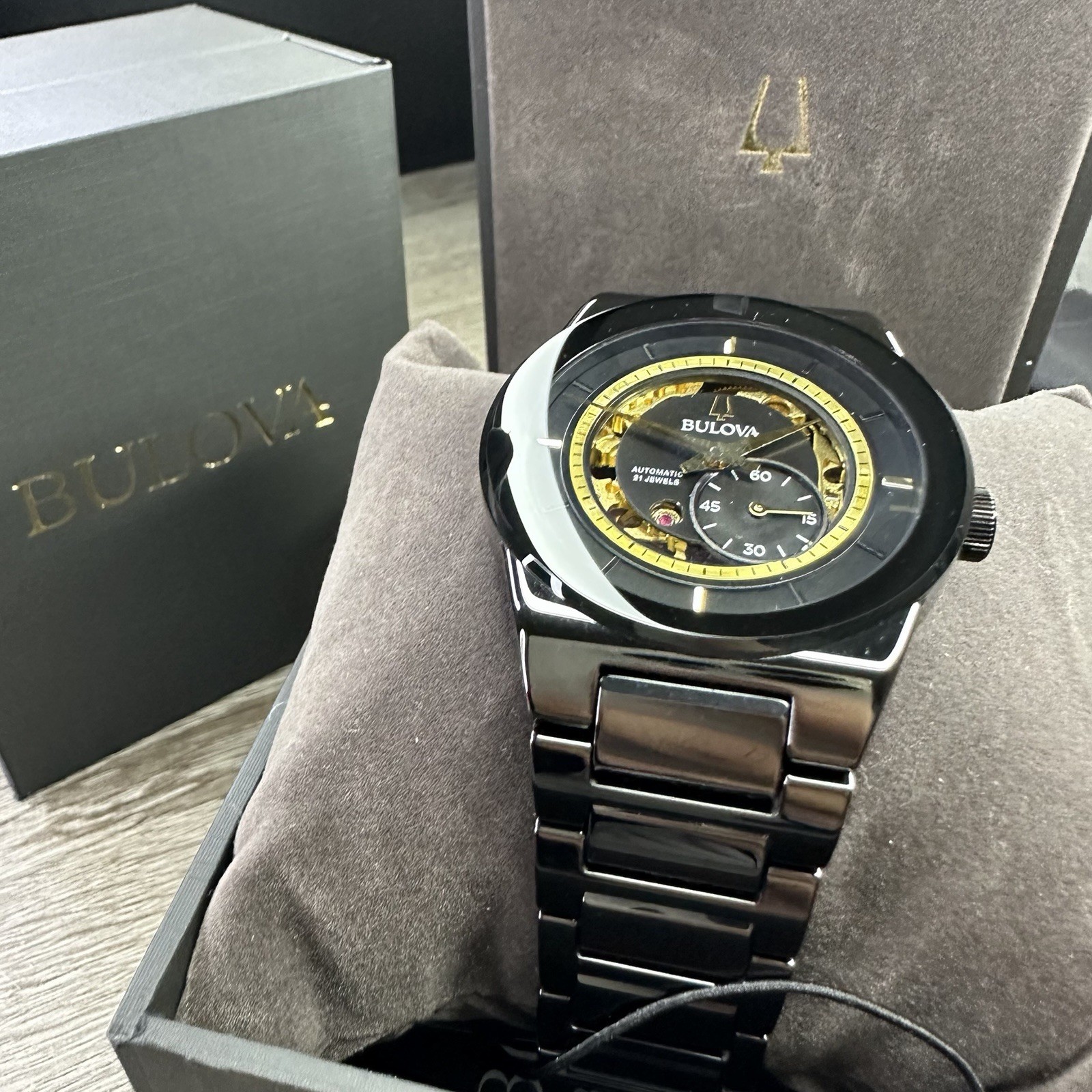 NEW✅CERAMIC✅ Bulova Modern Millennia Automatic Skeleton Black Men’s Watch 98A291