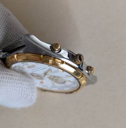 Seiko World Timer 6M15-0020 White Quartz Watch Case Only For Parts or Repair JPN