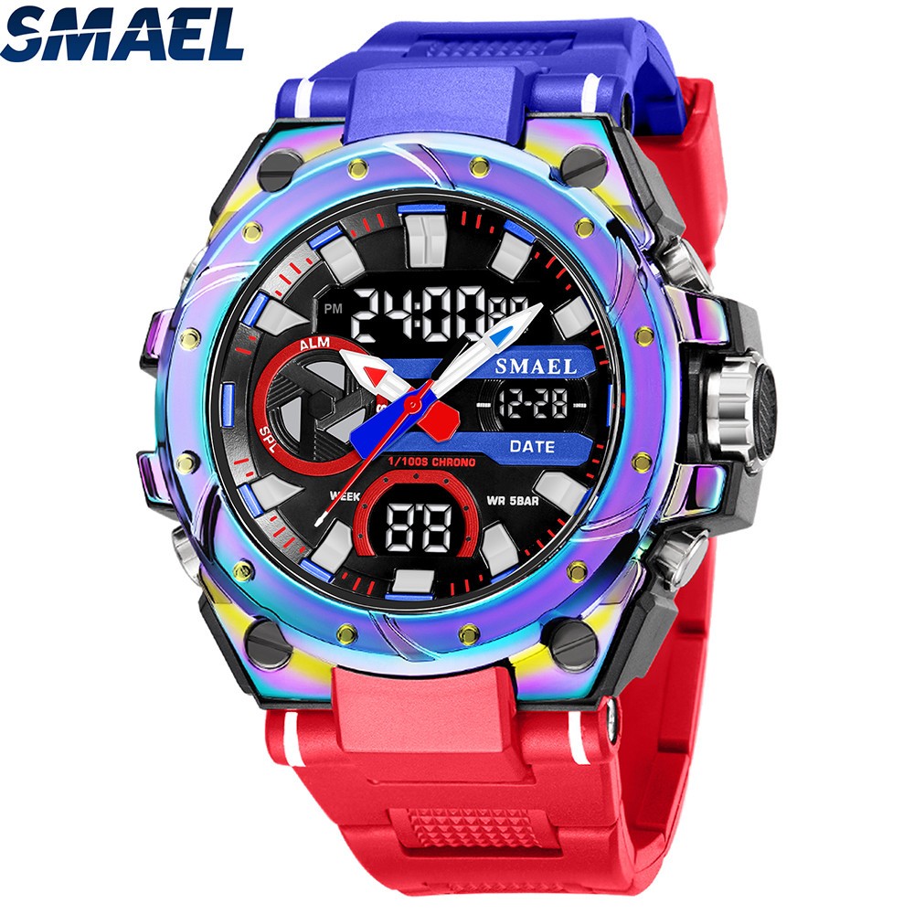 SMAEL Men Digital Sport Watch Large Dial LED Alarm Wristwatch Boy Military Watct