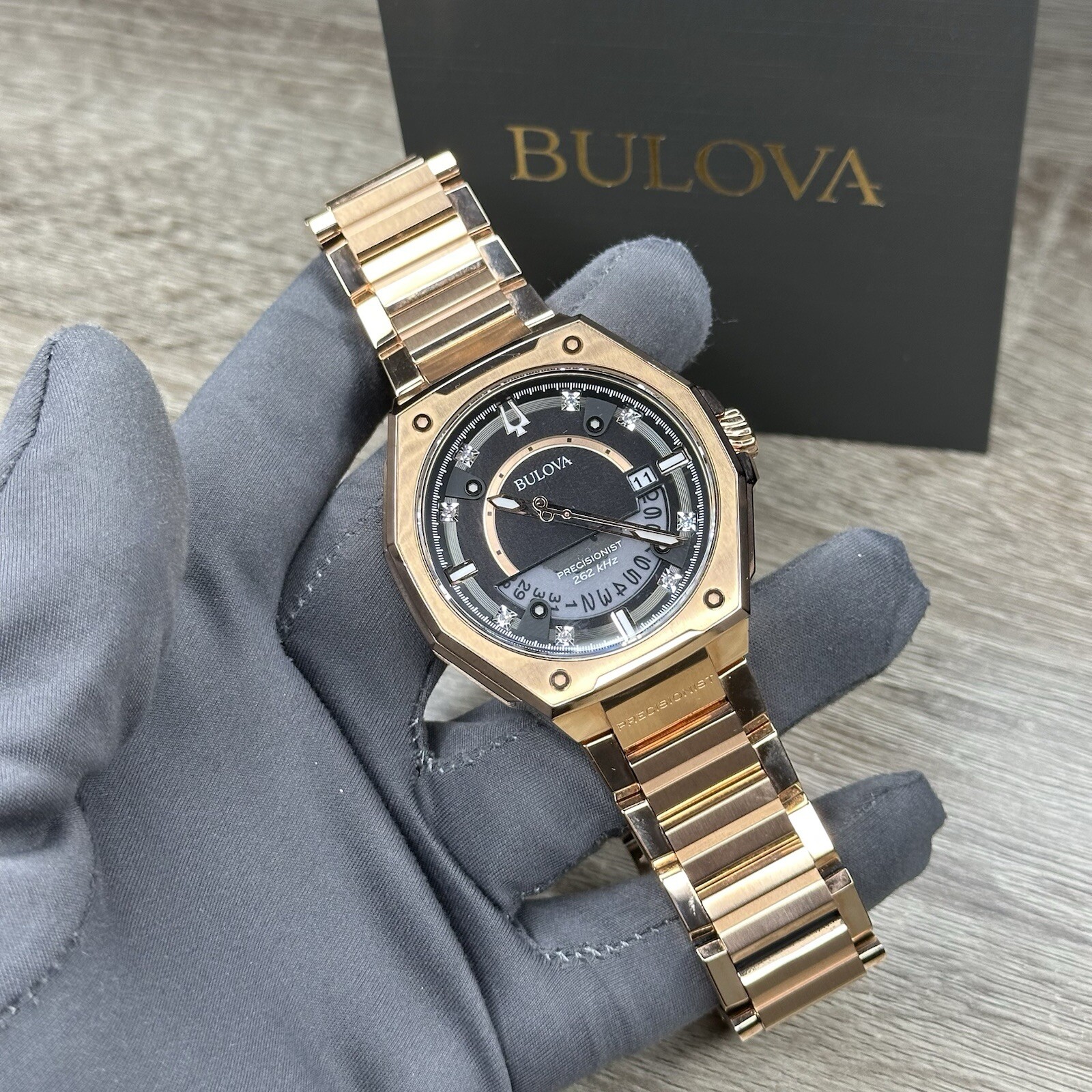 NEW✅262kHz✅Bulova Precisionist X Chronograph Rose Gold Steel Watch 97D129 $995
