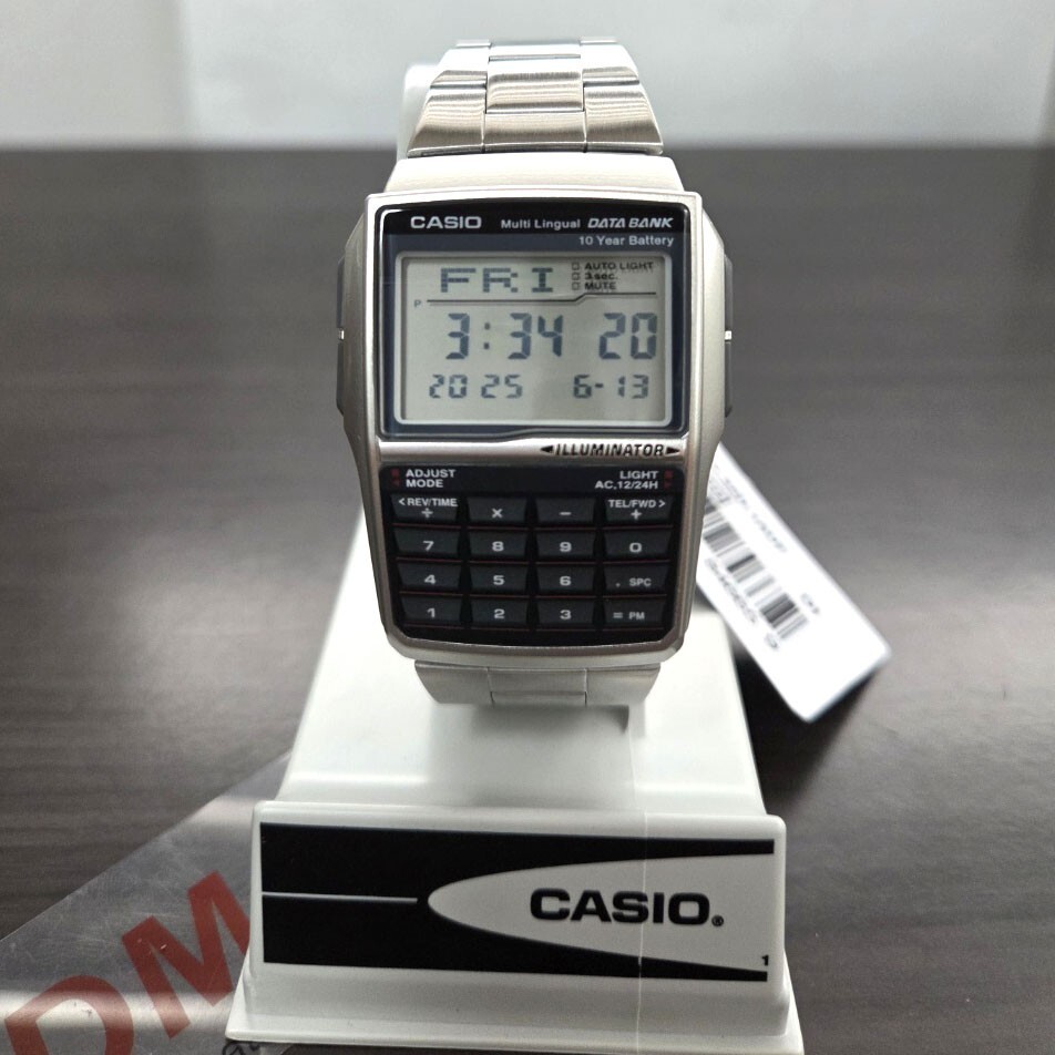 Casio Data Bank Square Digital Calculator Mens Metal Watch DBC-32D-1A