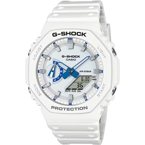 New CASIO G SHOCK GA 2100HDS 7AJF White Blue Luminous Dial 20 ATM Water Resistan