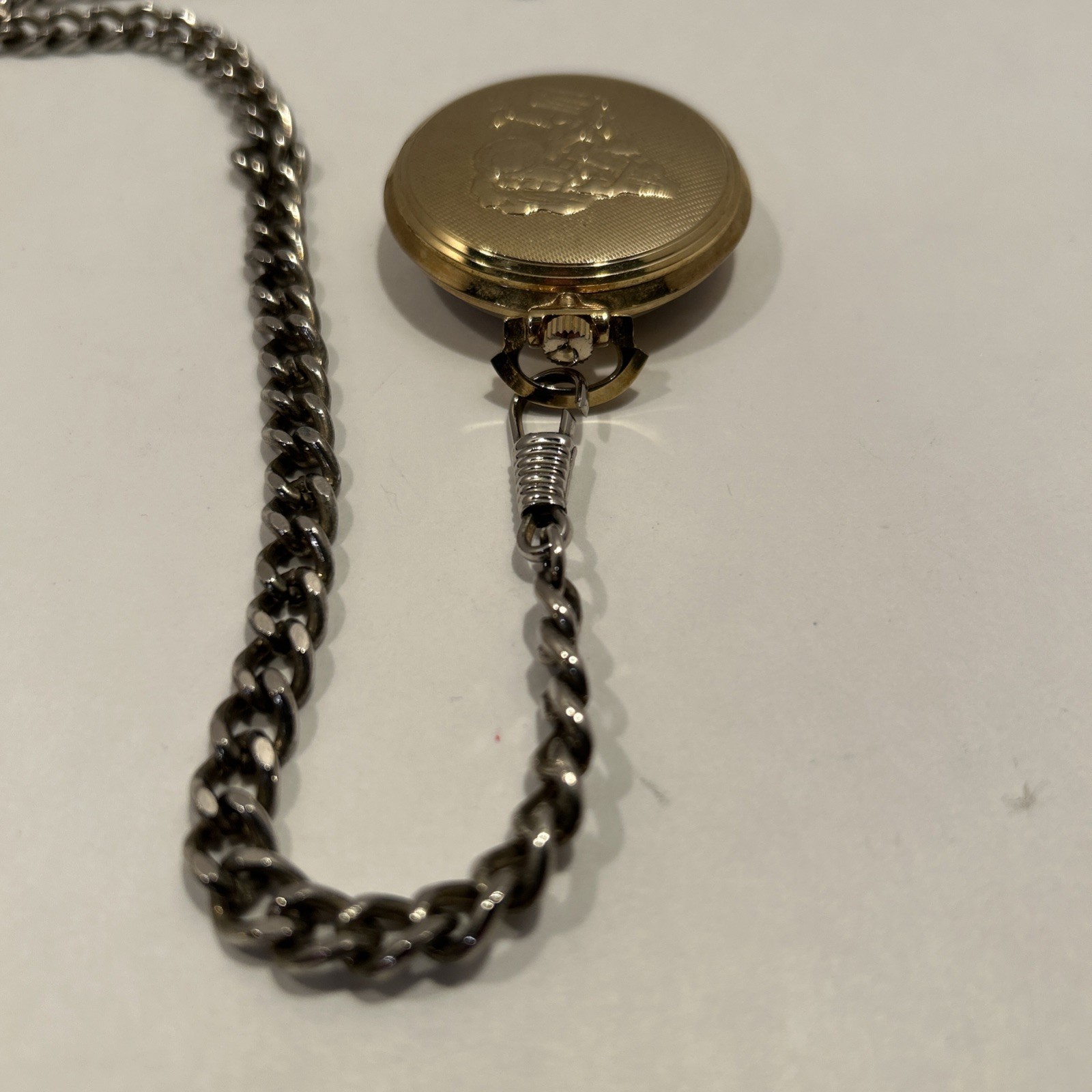 Kronotron Pocket Watch Open Face w/ Chain Locomotive Scene