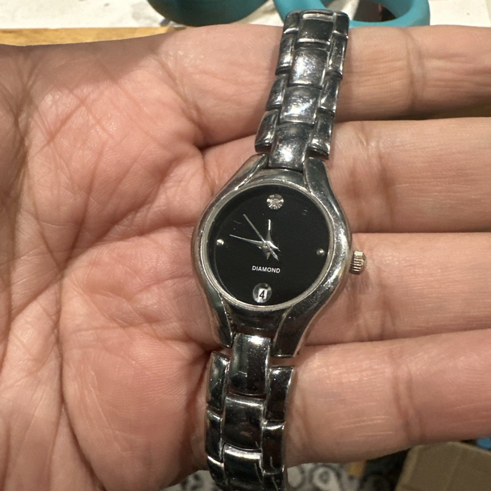 Working Vintage “ALLUDE DIAMOND” Womens Silver Quartz Watch New Battery 25mm 6in
