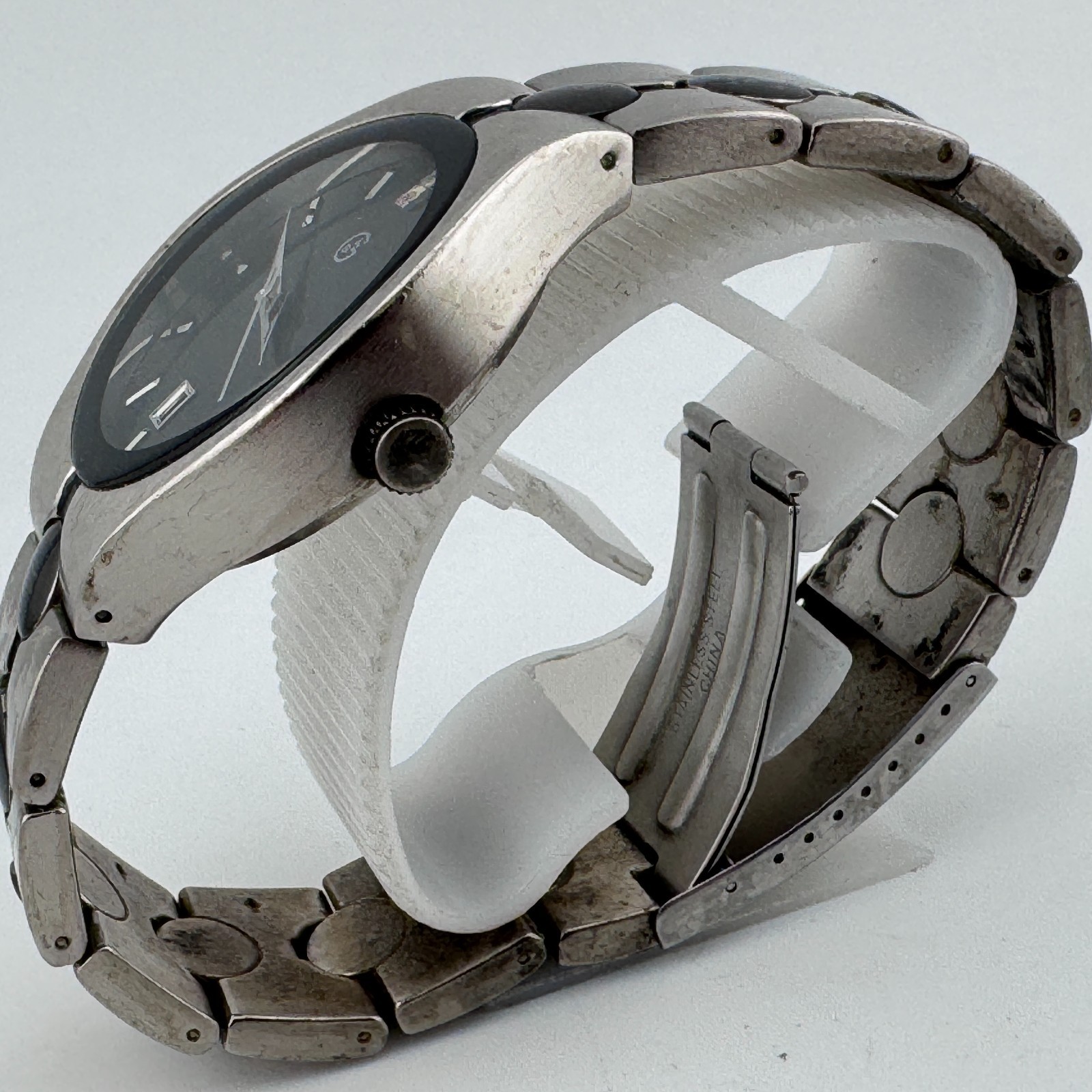 VTG George Quartz Watch Men 30m Silver Black Diamond Date Japan New Battery 8.5″