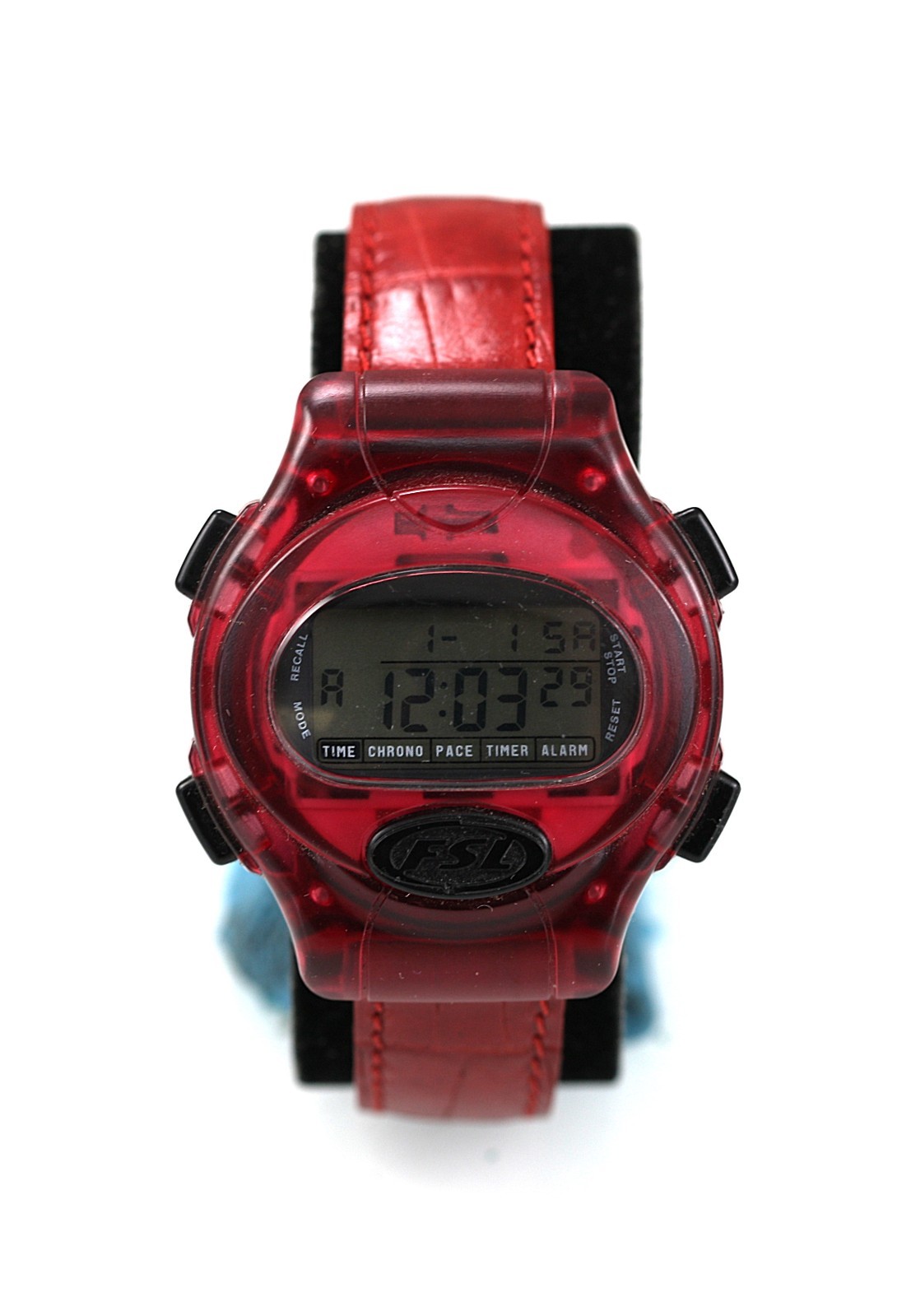 Fossil Cyclops Watch Women FSL Date Light Alarm Chron Red Leather 50m Quartz