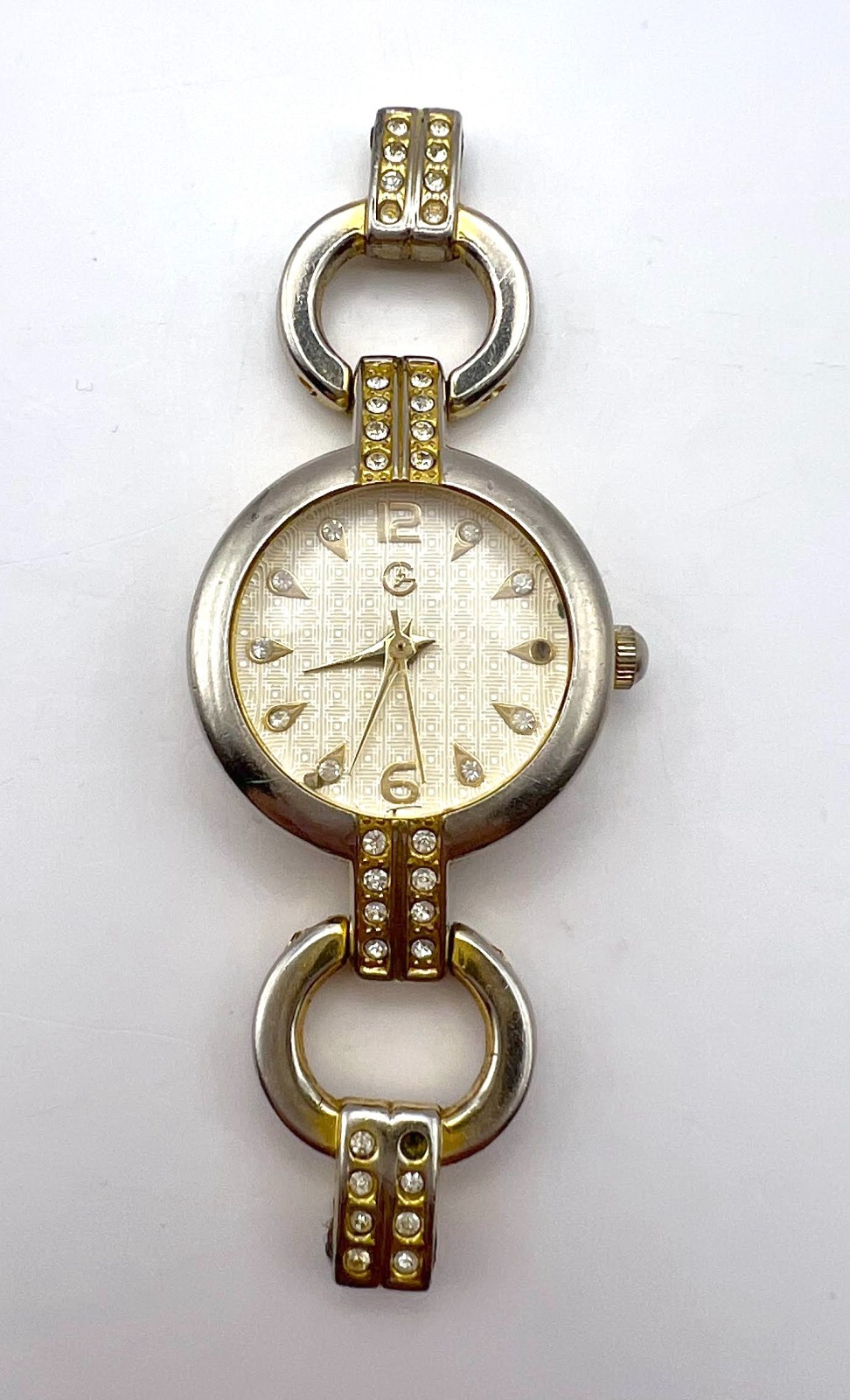 George Women’s Watch Works Round Gold Tone Rhinestones White Dial No Band Japan
