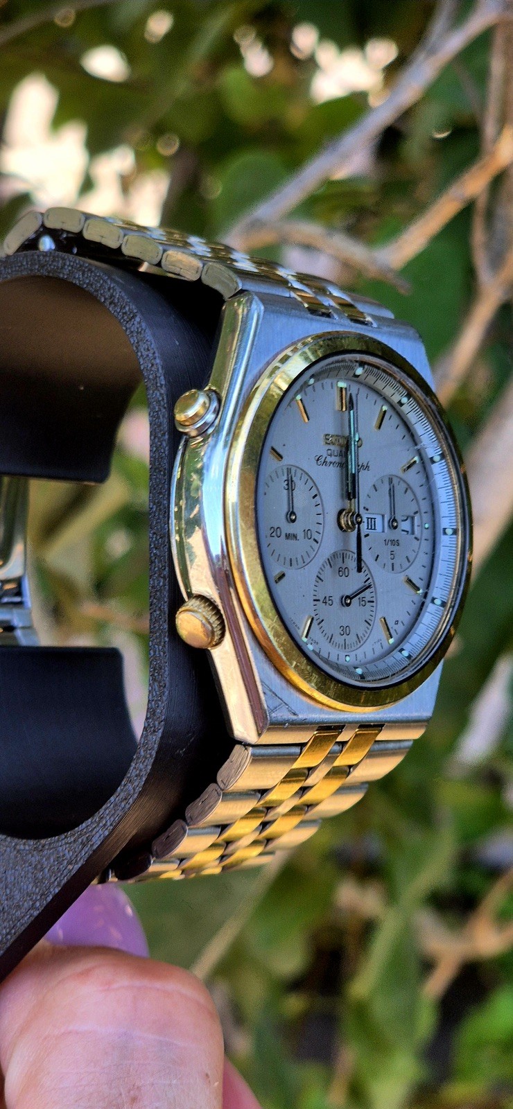 Seiko 7A38-7280 Quartz Chronograph Panda 37mm Steel Japan Vintage Mens