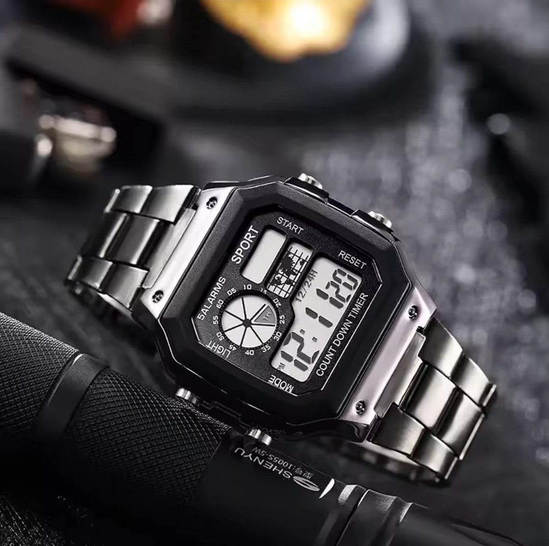 YIKAZE luxury men’s business watch stainless steel strap digital watch luminous