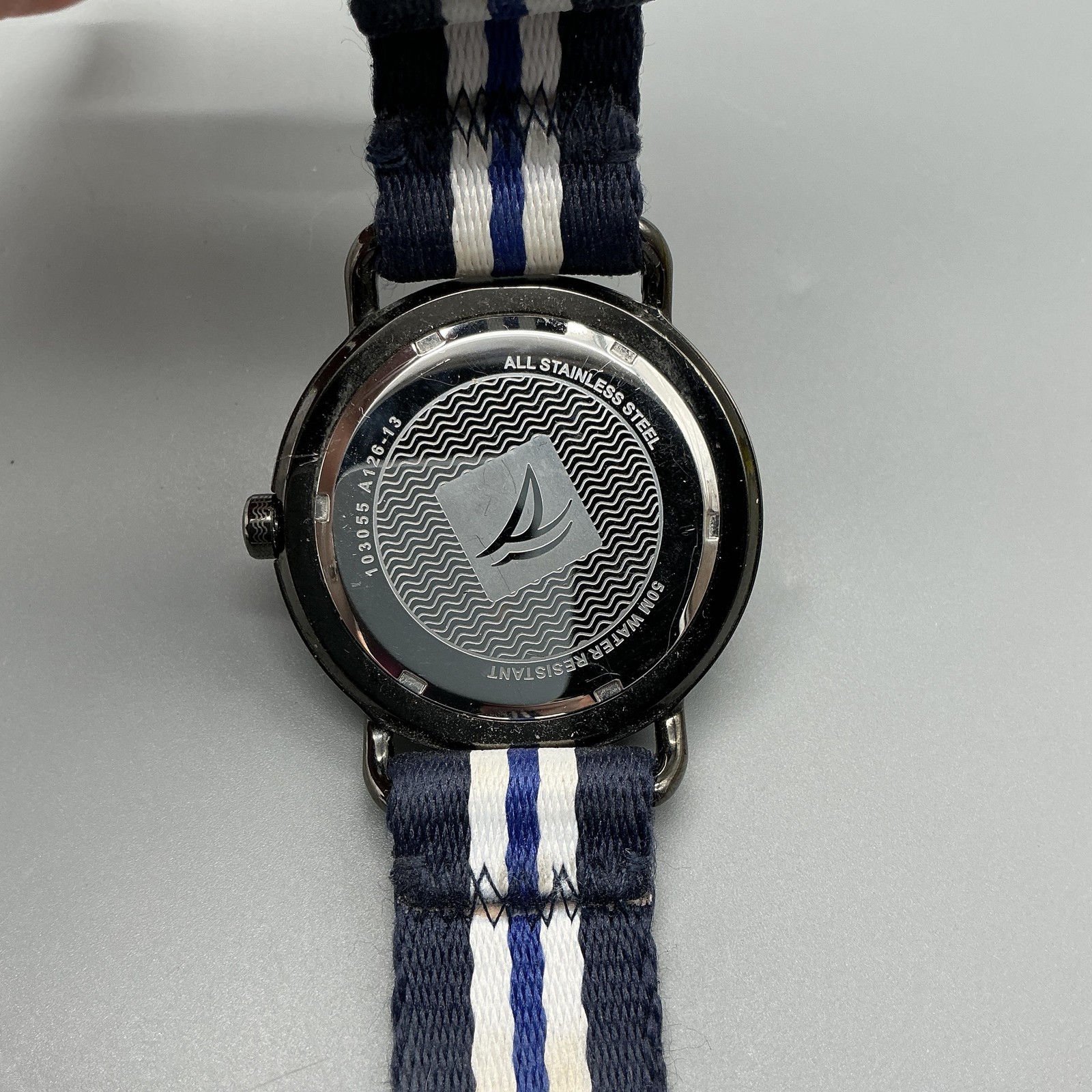 Sperry Top-Sider Mens Watch 45mm Blue White Stripe Nylon Date New Battery