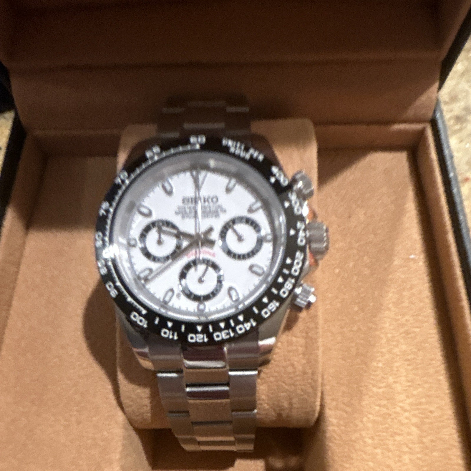 Seiko Prospex Speedtimer Quartz Chronograph White Dial Black Bezel 40mm Box