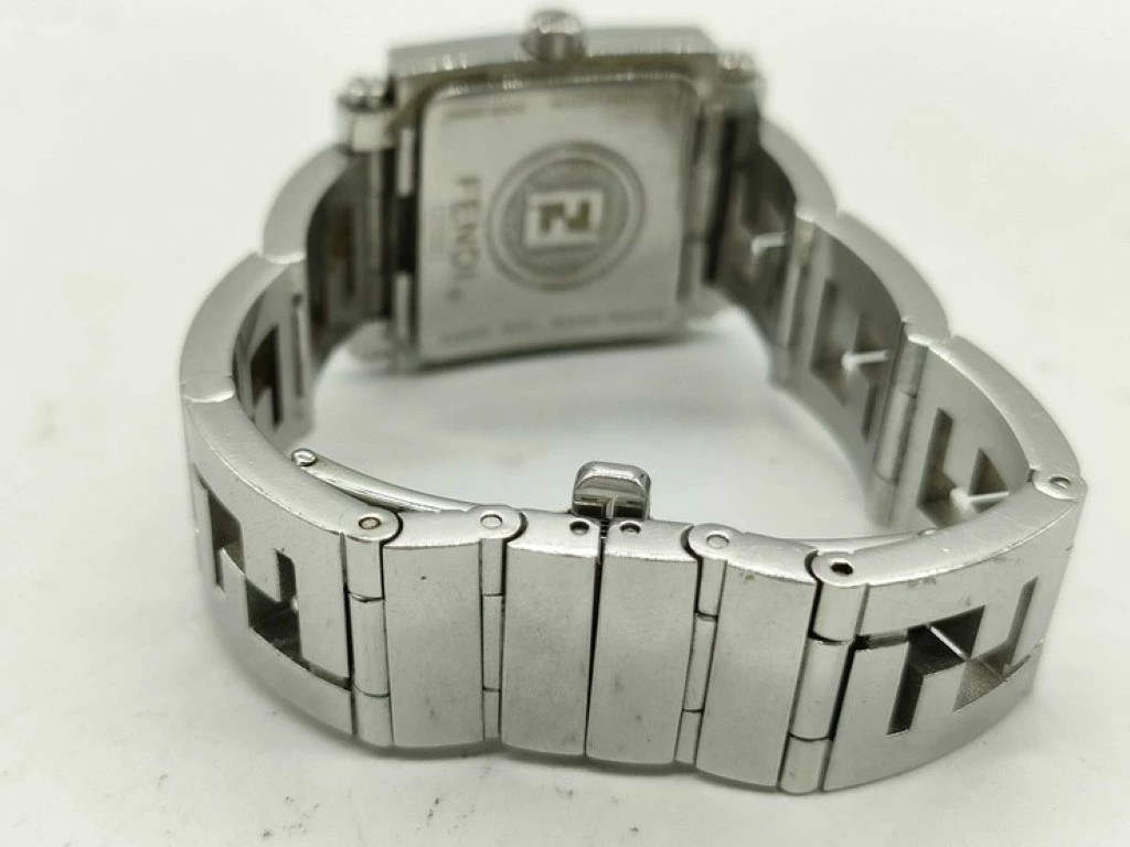 FENDI Watch Quadro 6000L Black Silver Stainless Ladies Analog Square Authenticit