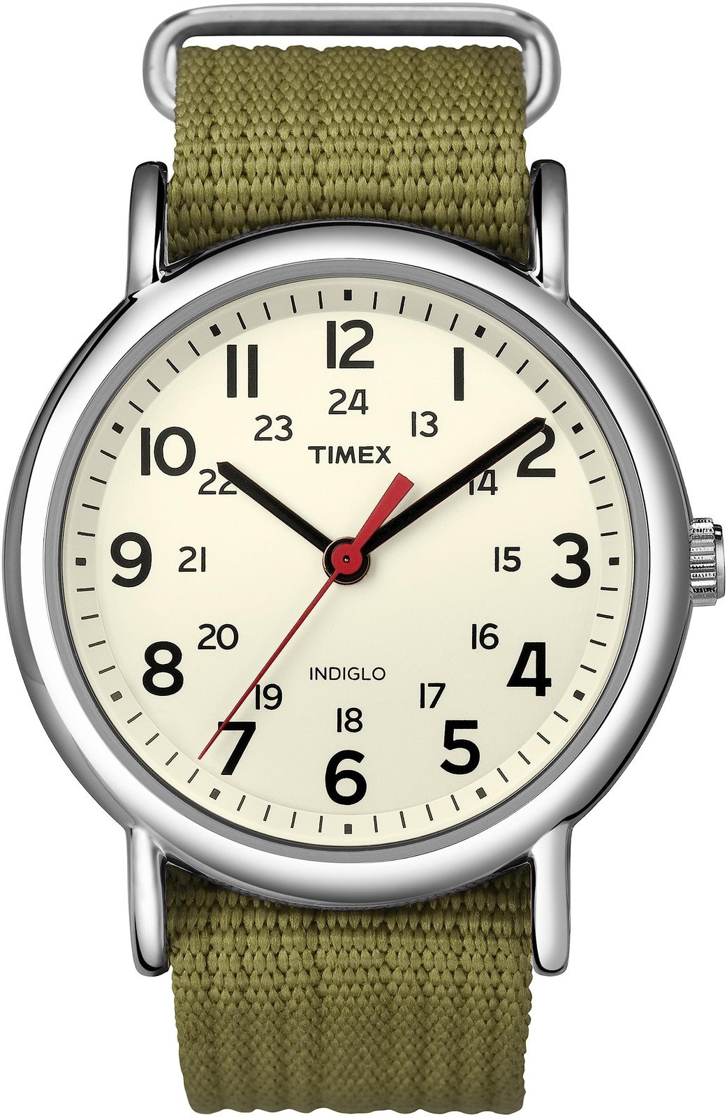 Timex Unisex Weekender 38mm Watch – Silver-Tone Case Cream Dial with Olive