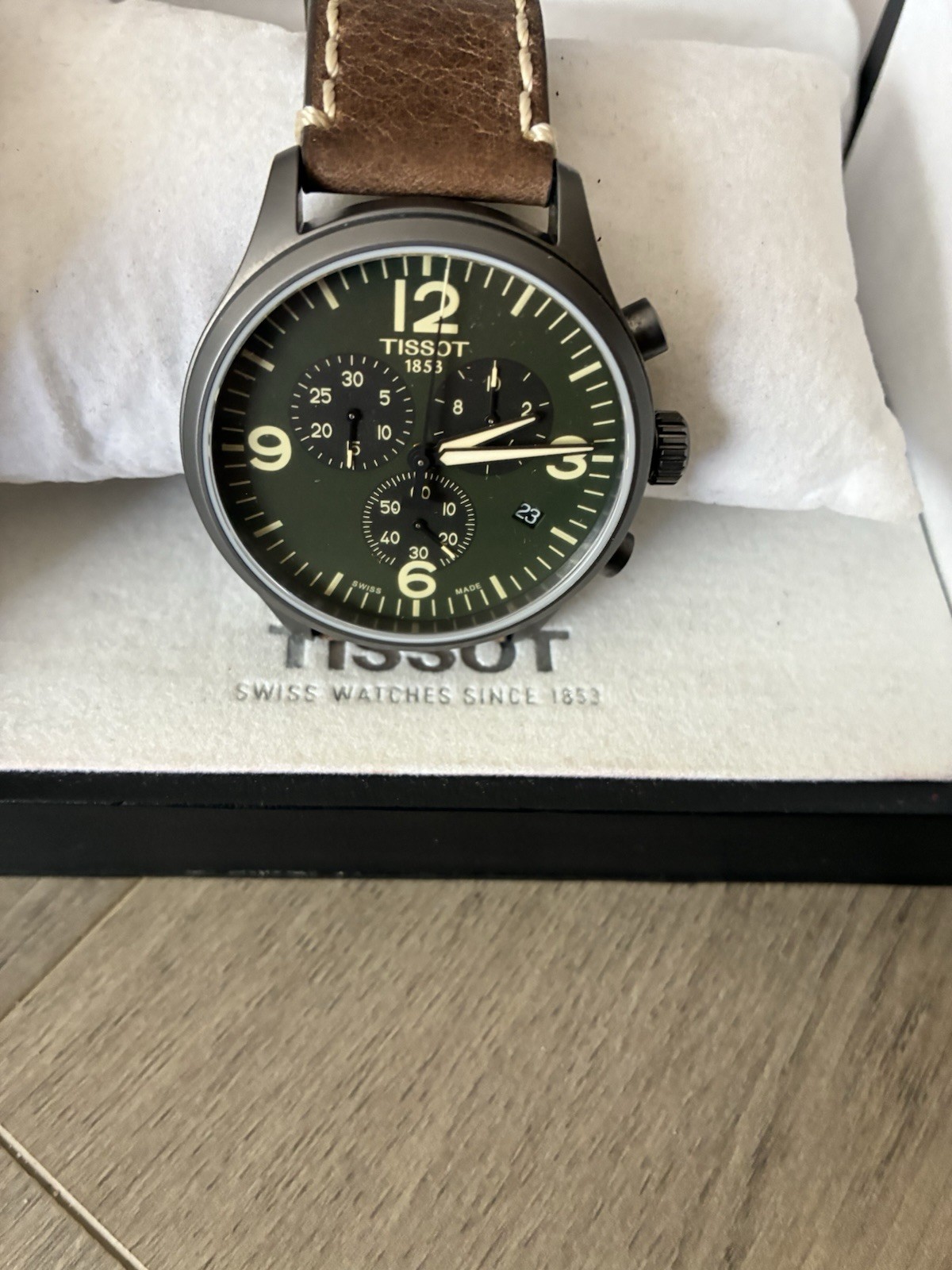 Tissot 45mm Chrono XL PVD Steel Green Dial Watch Box & Papers T116.617.36.097.00