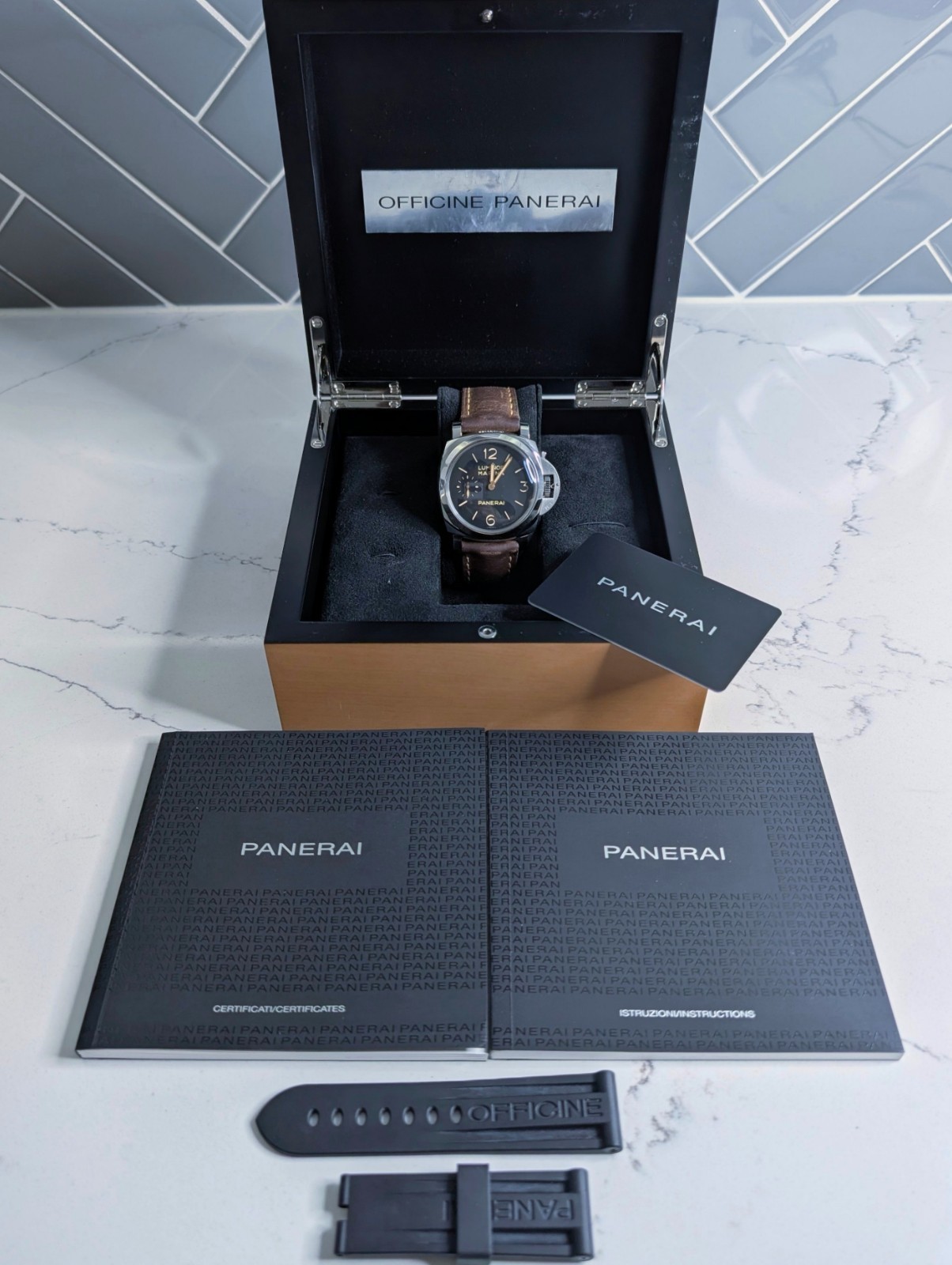Panerai Luminor Marina 1950 3 Days Black PAM00422 47mm Leather Strap Full Set