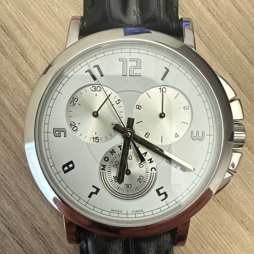 MONTBLANC Ref.7060 Chronograph Silver Dial Quartz Leather Strap 30M Watch
