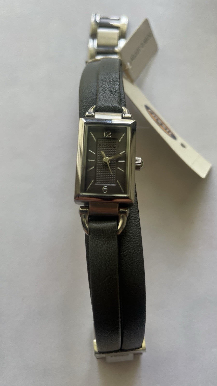 Fossil JR1371 Stainless Steel Leather 15mm X 22mm NOS Excellent Condition Grey