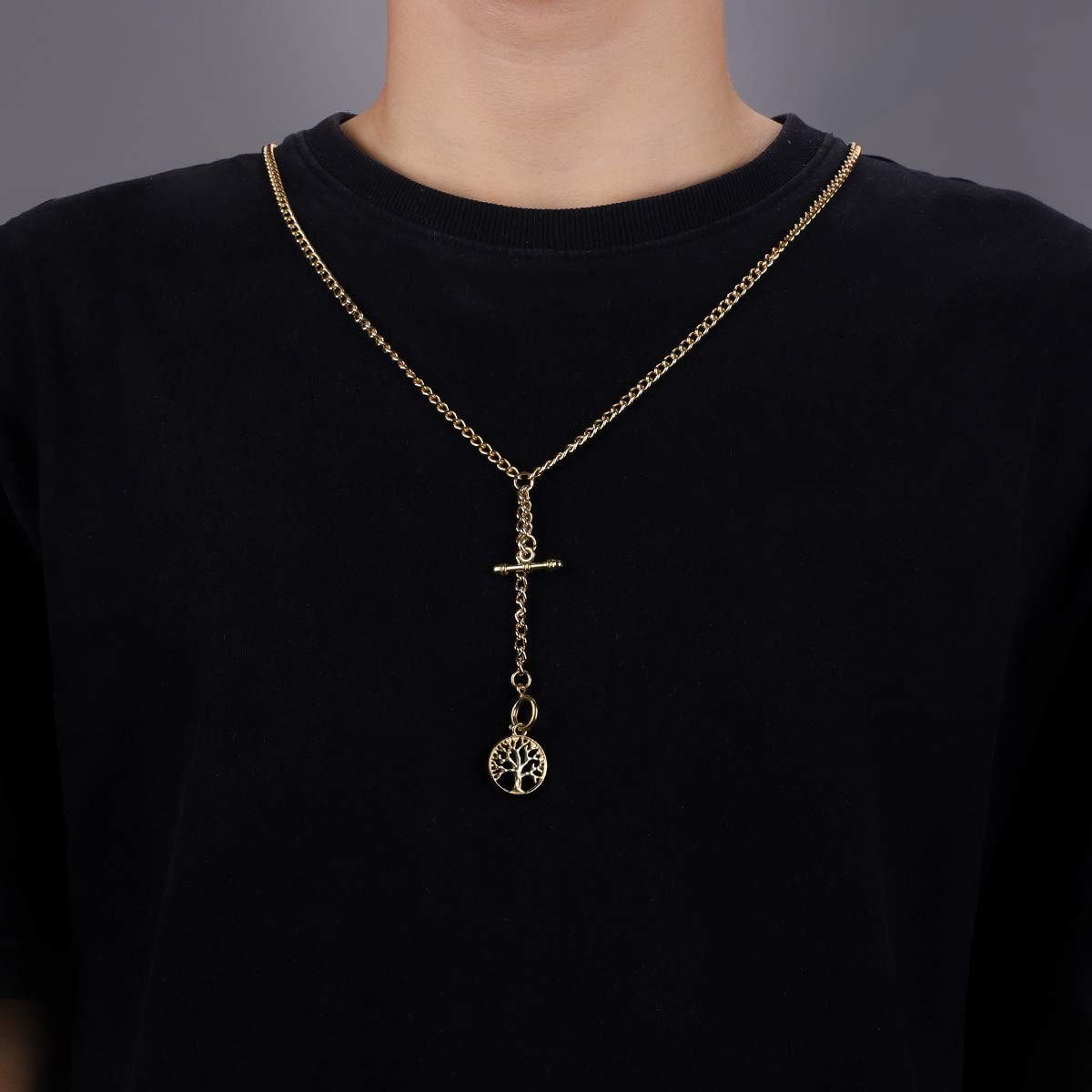 SIBOSUN Pocket Watch with Double Albert Chain, T Bar Chain and Gold