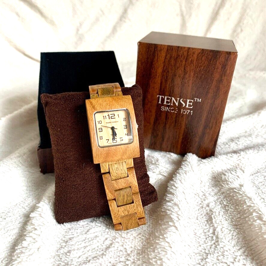 Tense Men’s Wooden Collection Watch “Tan” Wood 8″ Closed w/Manual New Battery