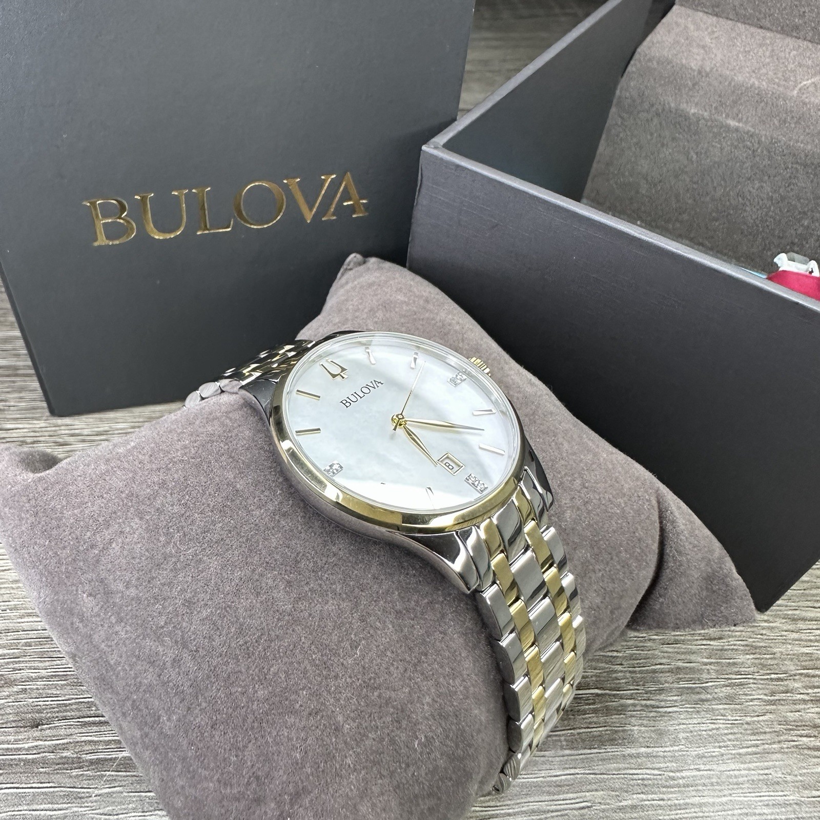 NEW✅DIAMONDS✅ Bulova Classic Two-Tone Mother Pearl Date Womens Watch 36MM 98P201