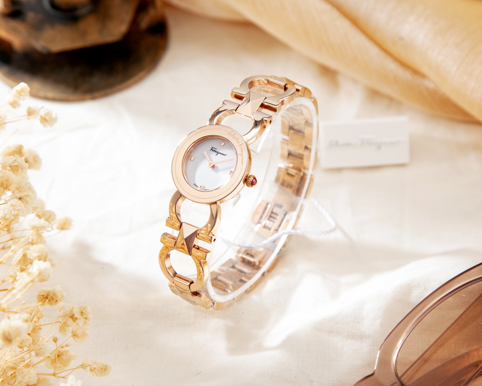 Brand New Ferragamo Double Gancini Stud IPRG Women’s Bracelet Watch- SFMI00322