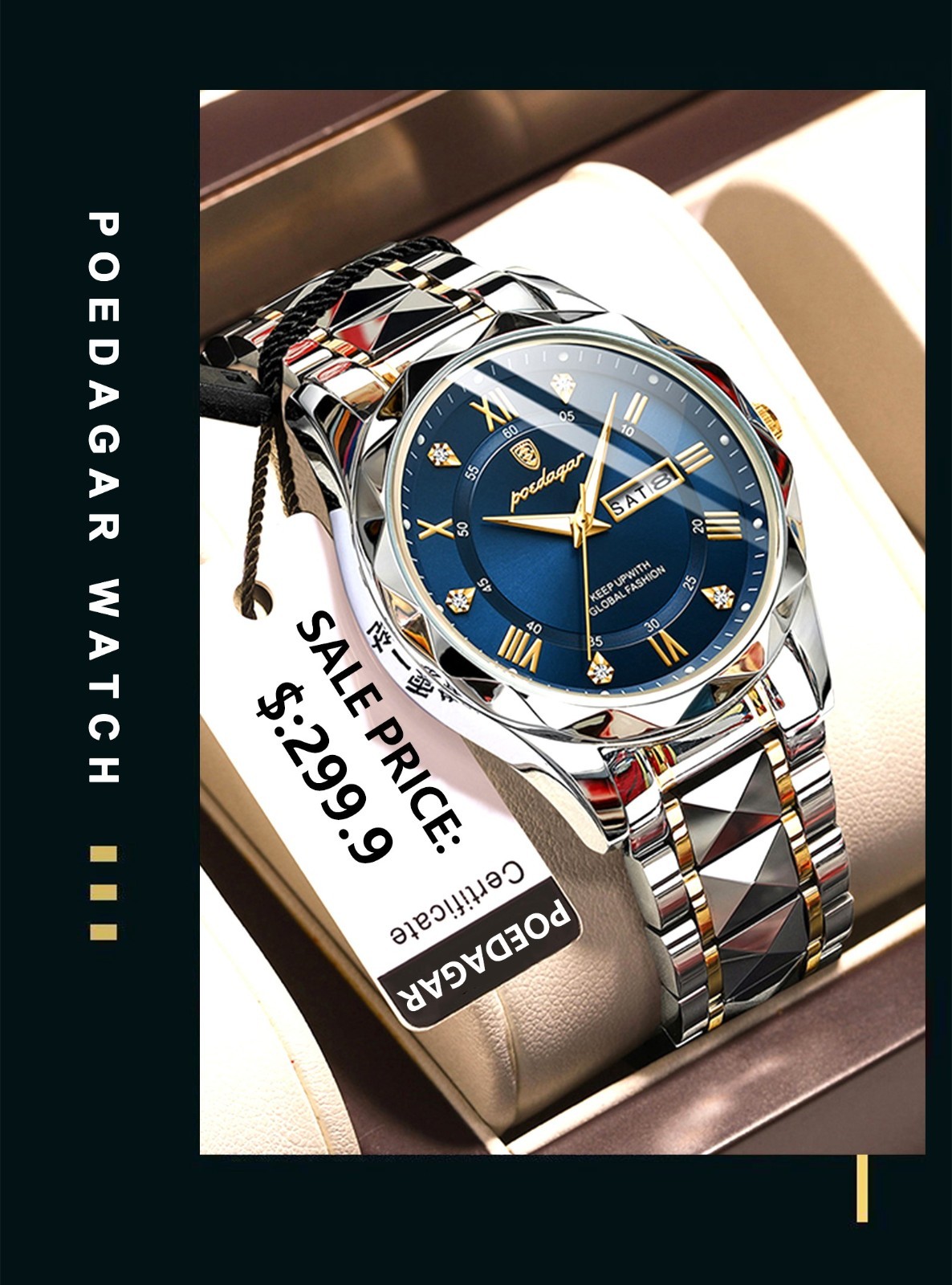 Original POEDAGAR Men Top Brand Business Luxury Waterproof Quartz Watch Blue UK