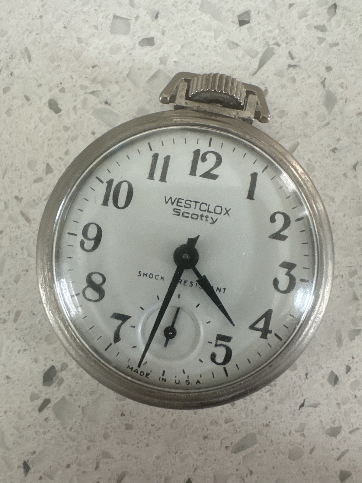 Vintage Westclox Scotty Pocket Watch Men 50mm USA Shock Resistant Manual Wind