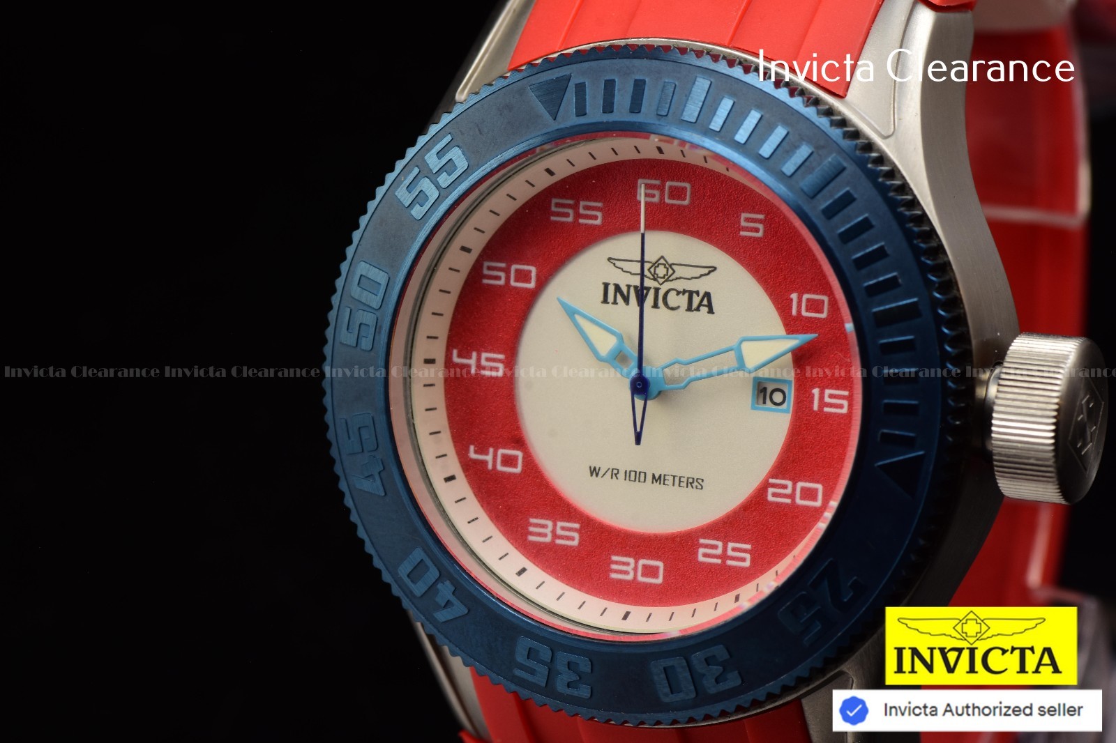 Invicta Men’s Pro Diver Quartz Red & White Dial Red Polyurethane Band Watch 50mm