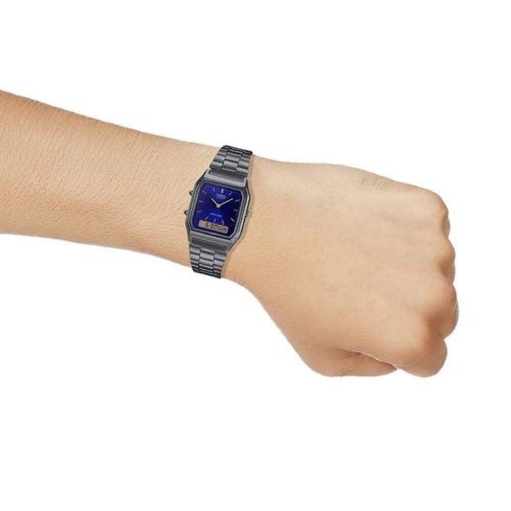 Casio Grey Blue Stainless Steel Retro Digital Analog Dual Time Watch AQ-230GG-2A