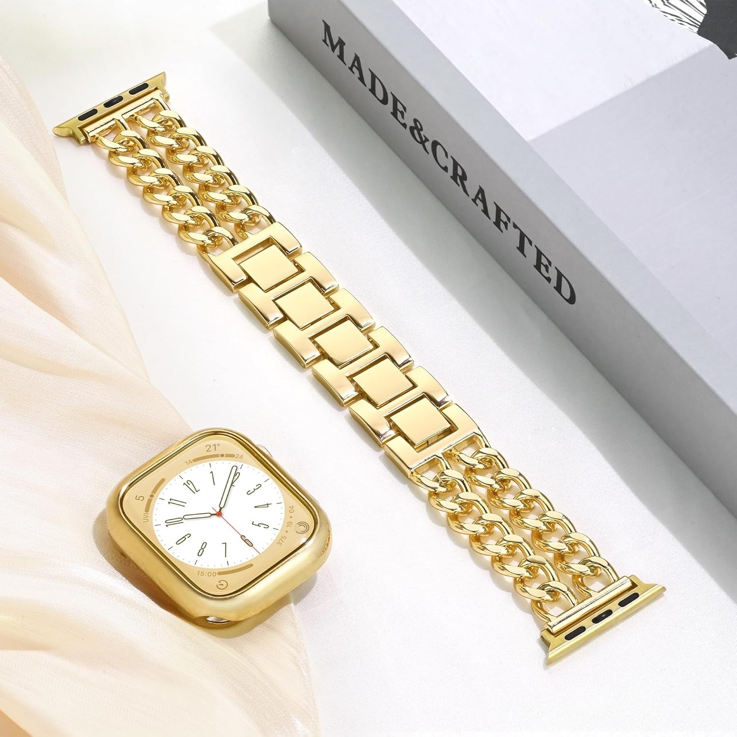 Luxury gold Apple Watch Band – Double Chain Design & TPU Protection, 38/40/41mm
