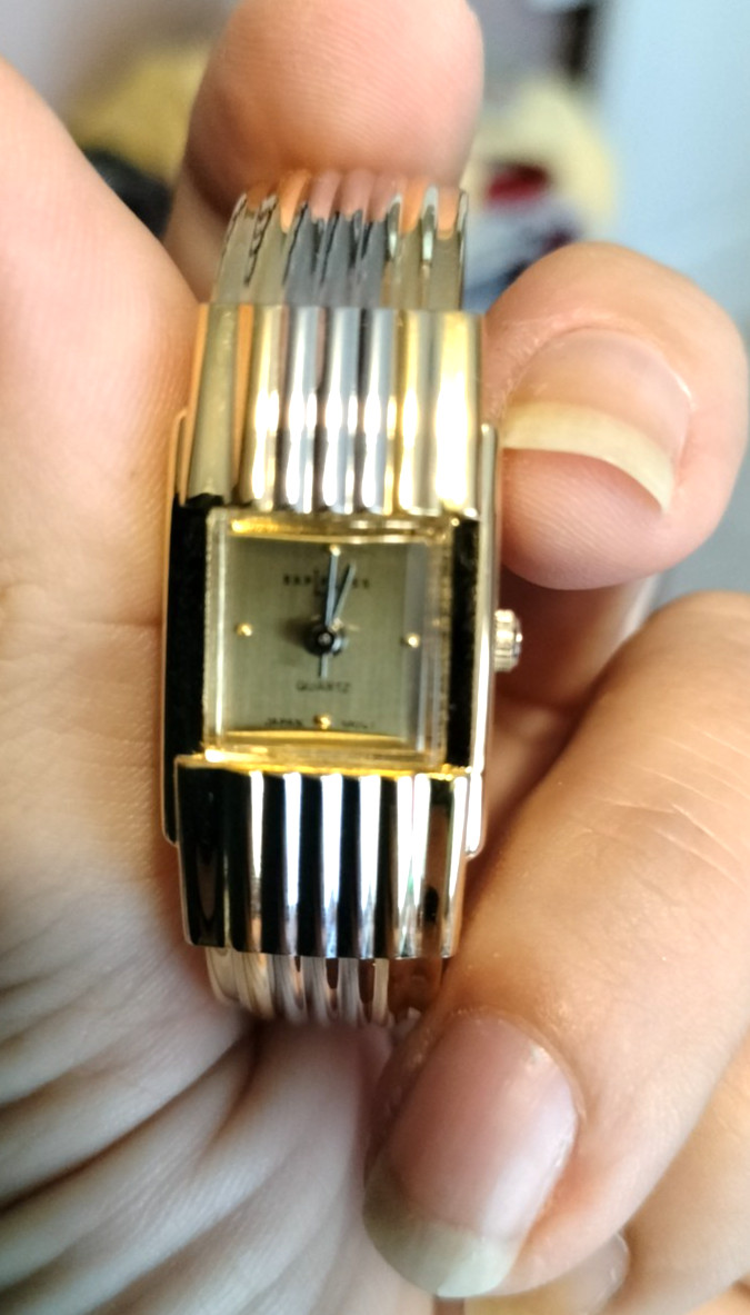 LA Express Two Tone Silver Gold Watch Cuff/Expansion Band New Battery