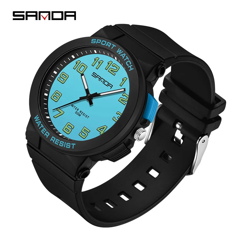 Sanda 6123 Trendy Design Soft Student Watch TPU Strap 50M Depth Waterproof