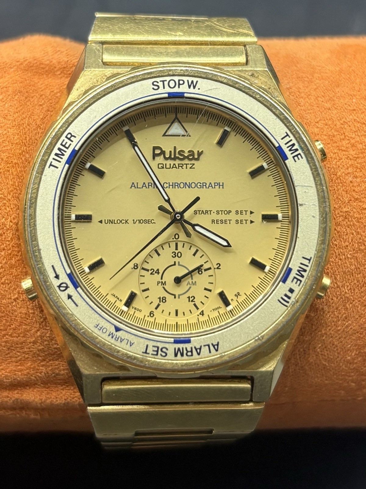 Vintage 1995 Watch PULSAR V600-7000 Alarm Chronograph Works Rare Mens