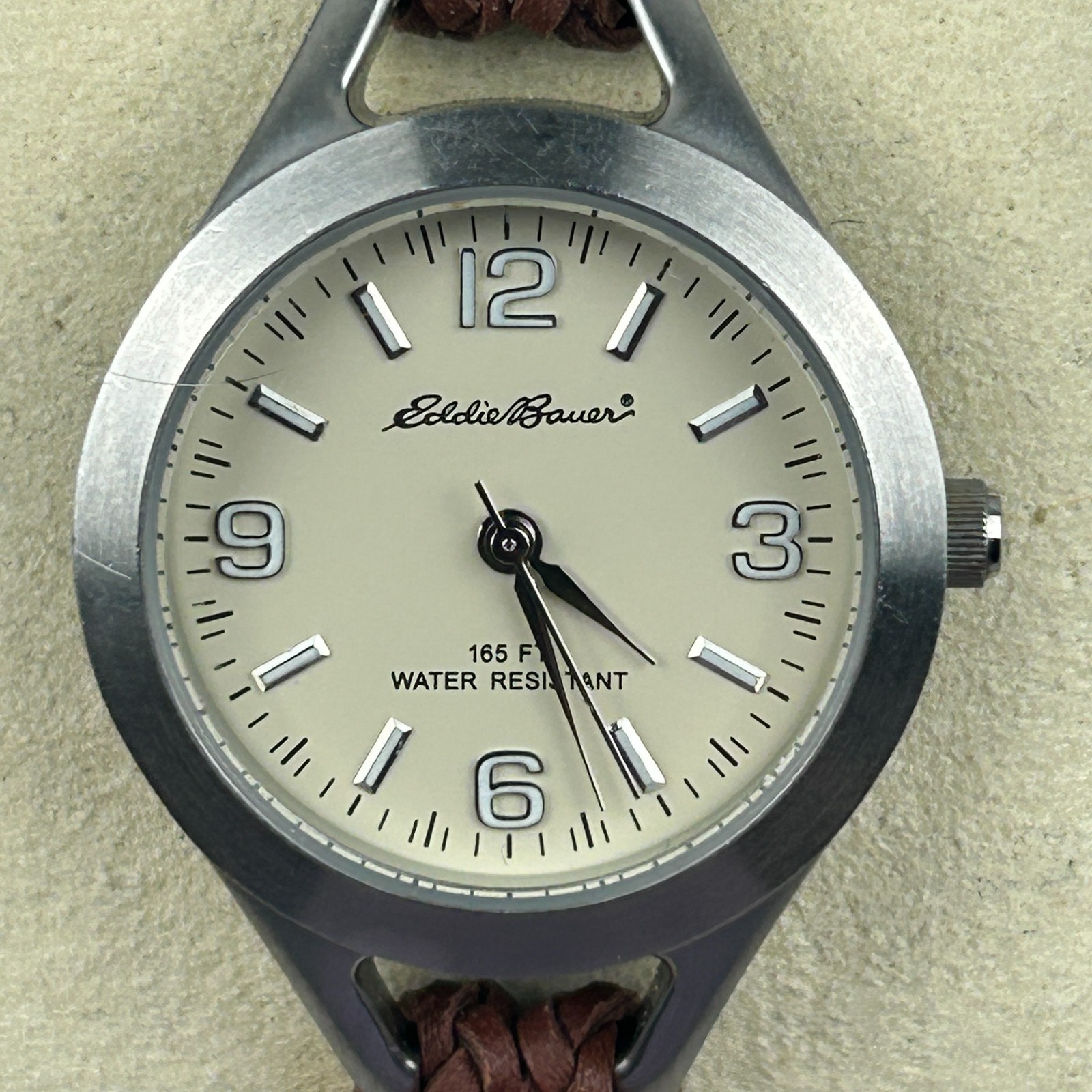 Eddie Bauer Ladies Cord Bracelet Watch Cream Dial Quartz Water Resist 165FT