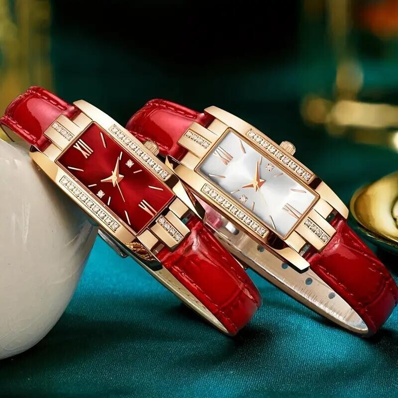 Relojes cuarzo esfera cuadrada números romanospulsera diamantes imitación mujer
