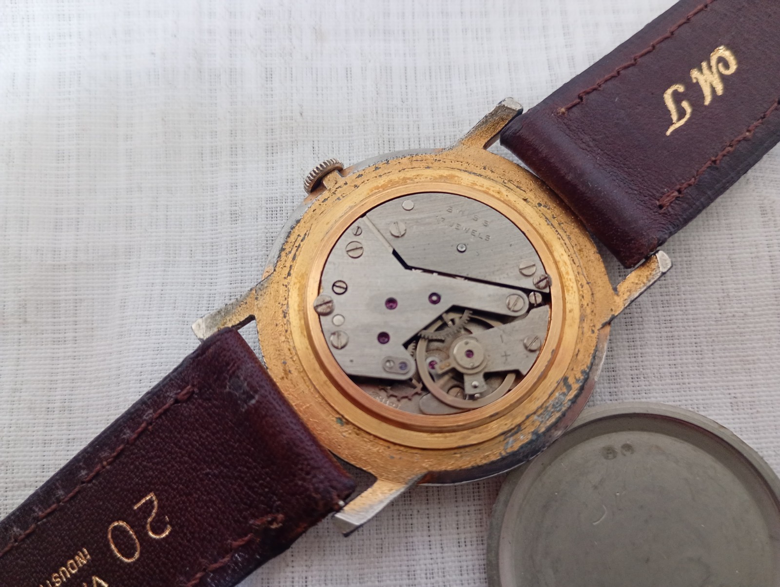 ANTIQUE CERRITO CAL EB 1197 MECHANICAL 17 JEWELS WRIST MEN WATCH WORKING