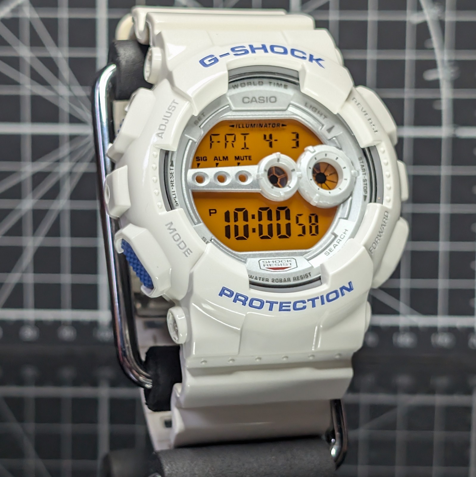Casio G-Shock CRAZY COLOUR GD-100 White Blue Orange Digital Big Case GD-100SC-7