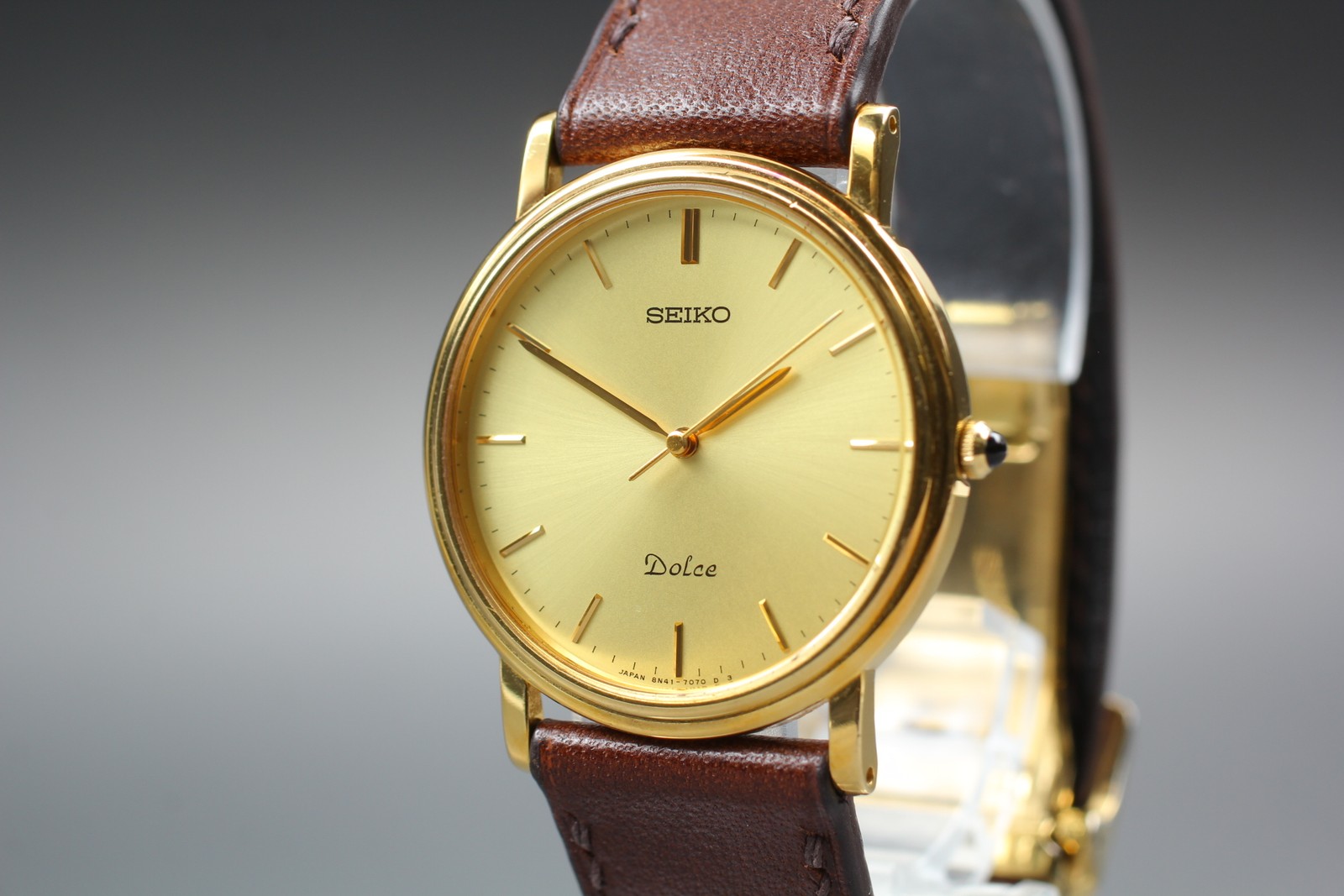 SEIKO Dolce 8N41-7030 32mm Gold Dial Quartz Men’s Watch from JAPAN [Near MINT]
