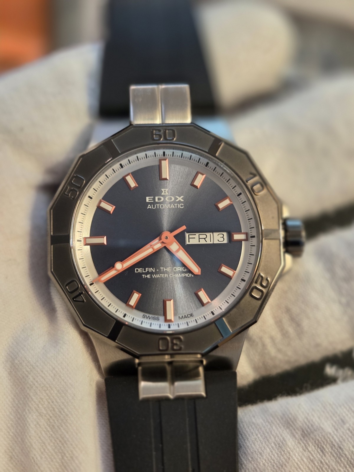 Edox Delfin Automatic 43mm Blue Sunburst Dial