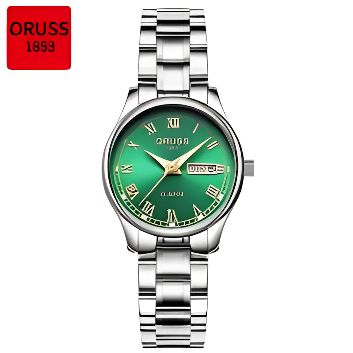 Casual Oruss 1853 Elegant Fancy Vibrant Green Dial & Stainless Steel Bracelet