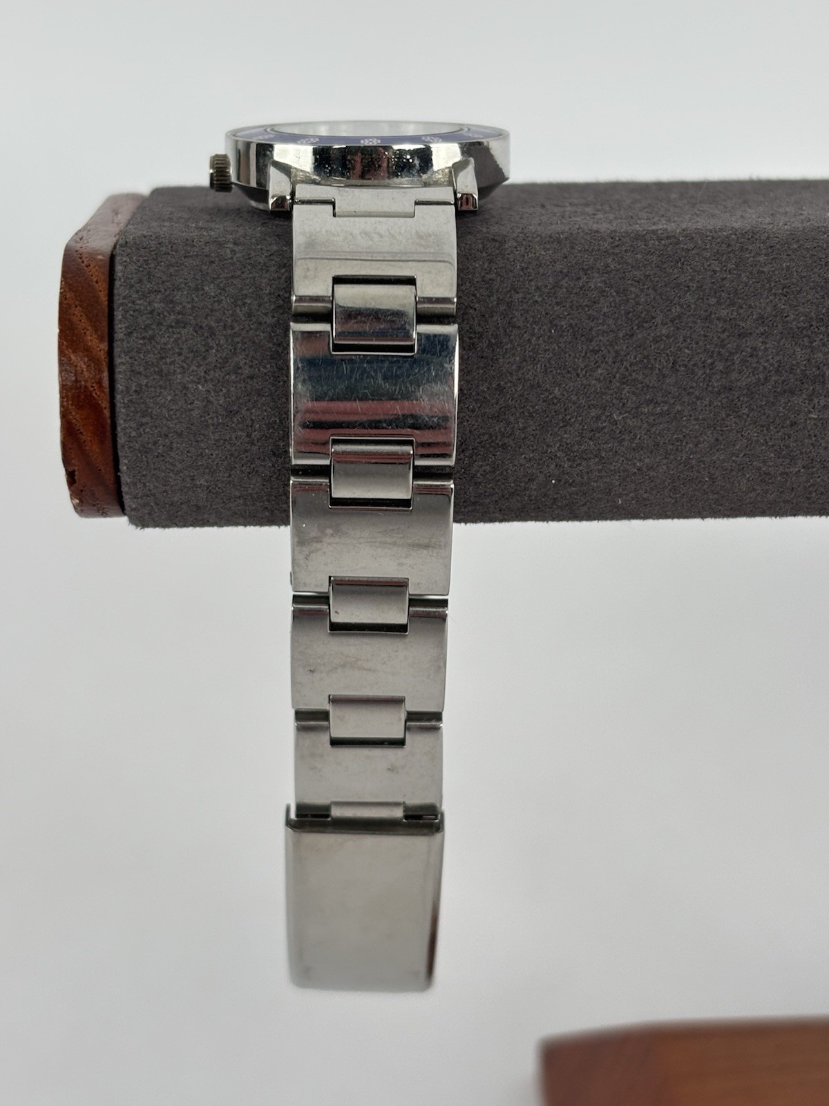 Foxy 28mm Silver Tone Blue Bezel-Dial Quartz Watch w/Bracelet & New Battery